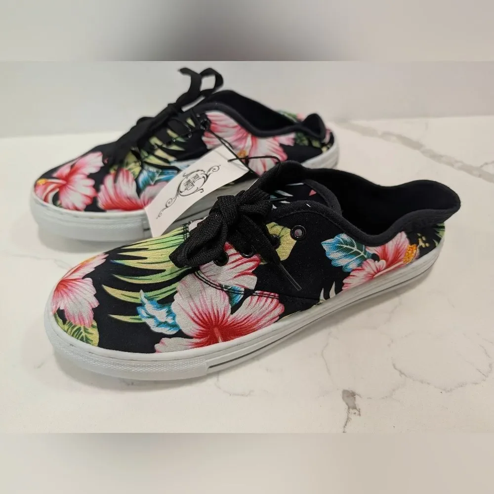 New Sole Mates Women Floral Tropic Canvas Sneakers Sz 9 Lace Up Low Top Shoes